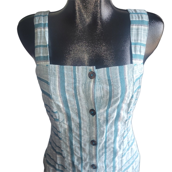 Roxy Striped Blue And White  Button Front Dress L - Picture 2 of 6
